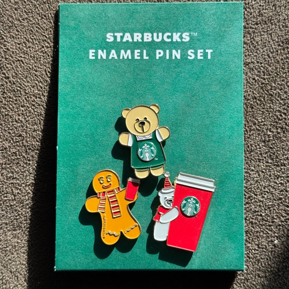 Starbucks Festive Enamel Pin Trio - Green, Red, Orange